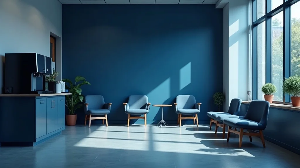 Empty corporate office corridor with flickering overhead light — representing the isolating experience of burnout at work