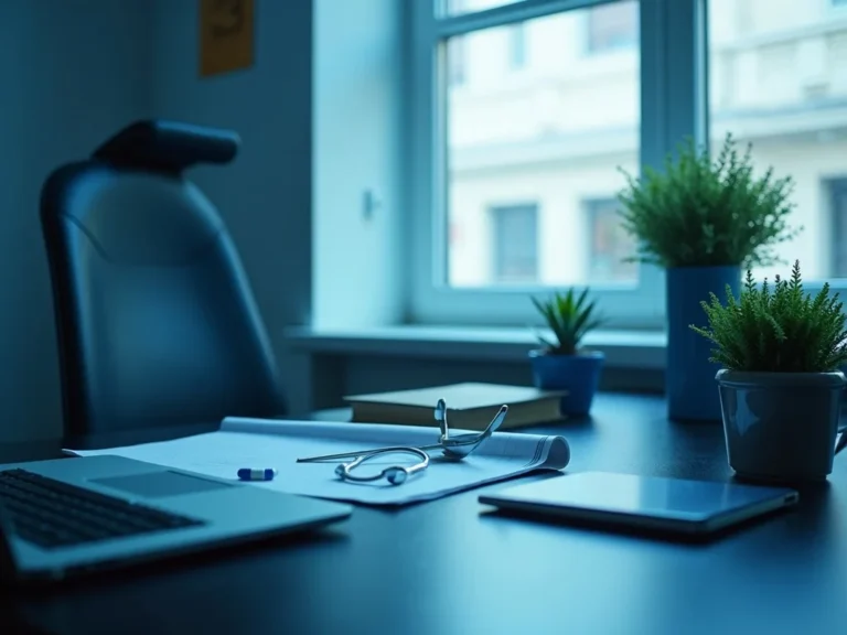 Burnout vs depression - professional workspace with calm navy blue tones