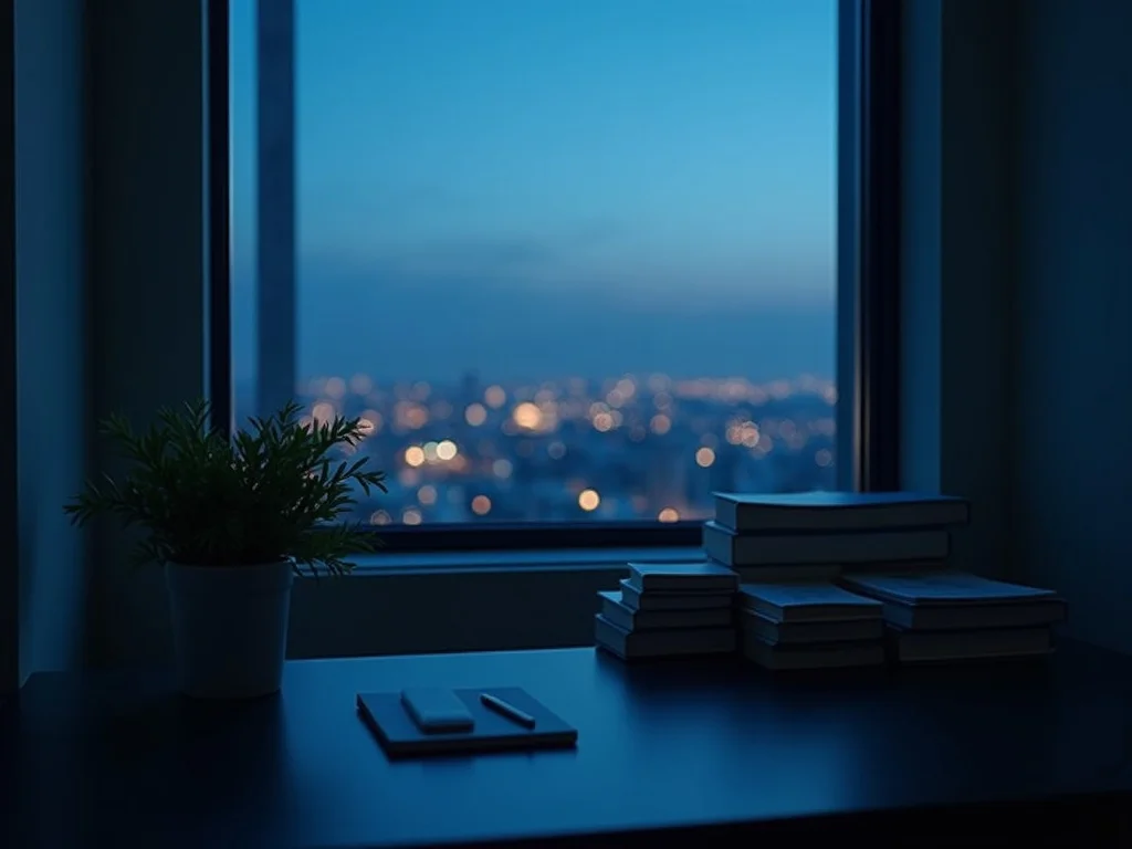Quiet office corner with calming natural light and organized workspace